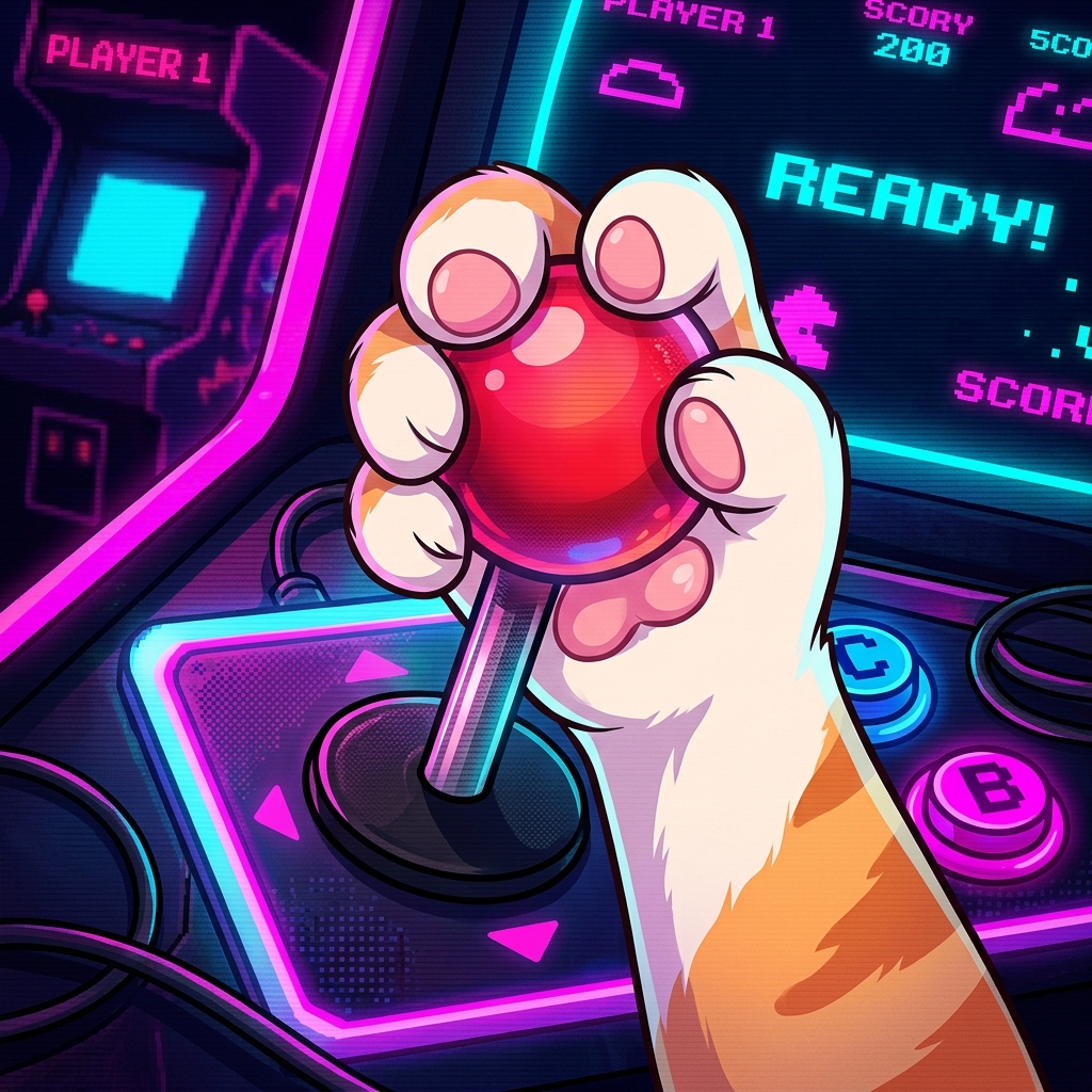 Cat paw on joystick